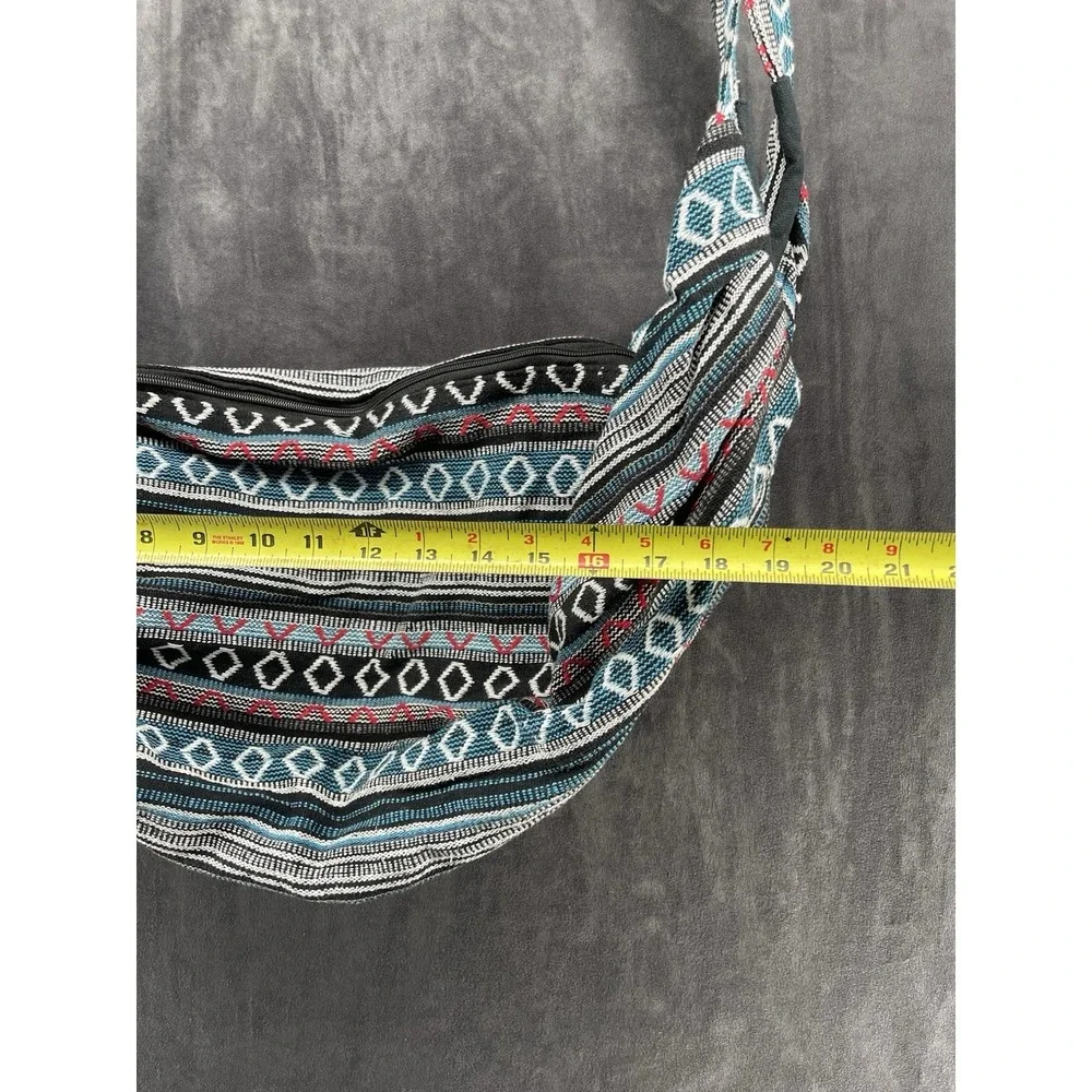 Boho Tribal Woven Hobo Shoulder Bag Blue Black Southwest Hippie Large‎ Tote